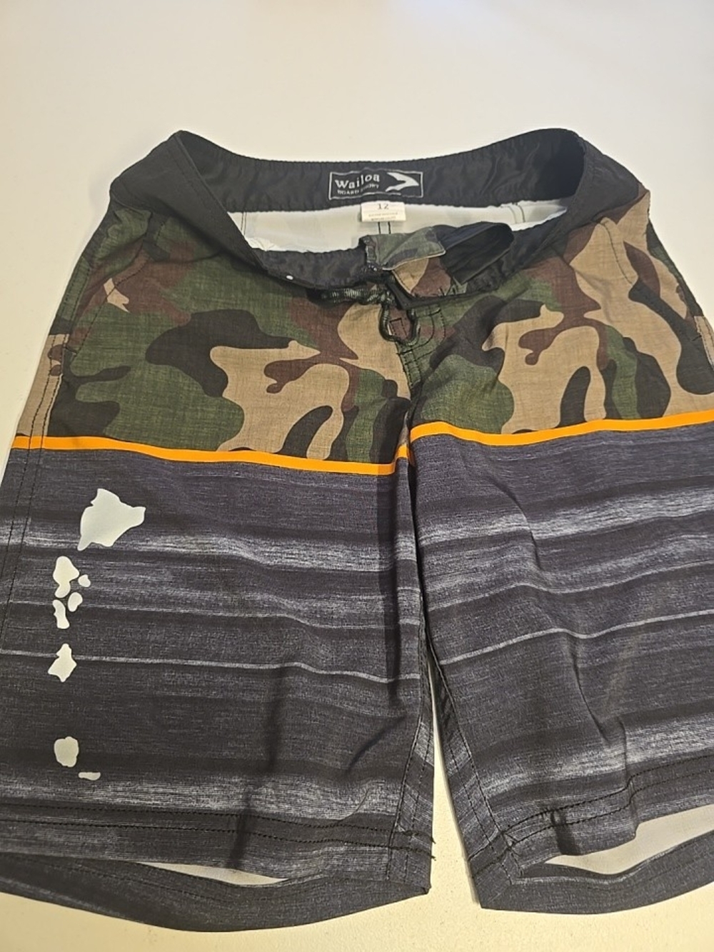 Wailon Boys' Camo & Gray Swim Trunks with Orange Accent